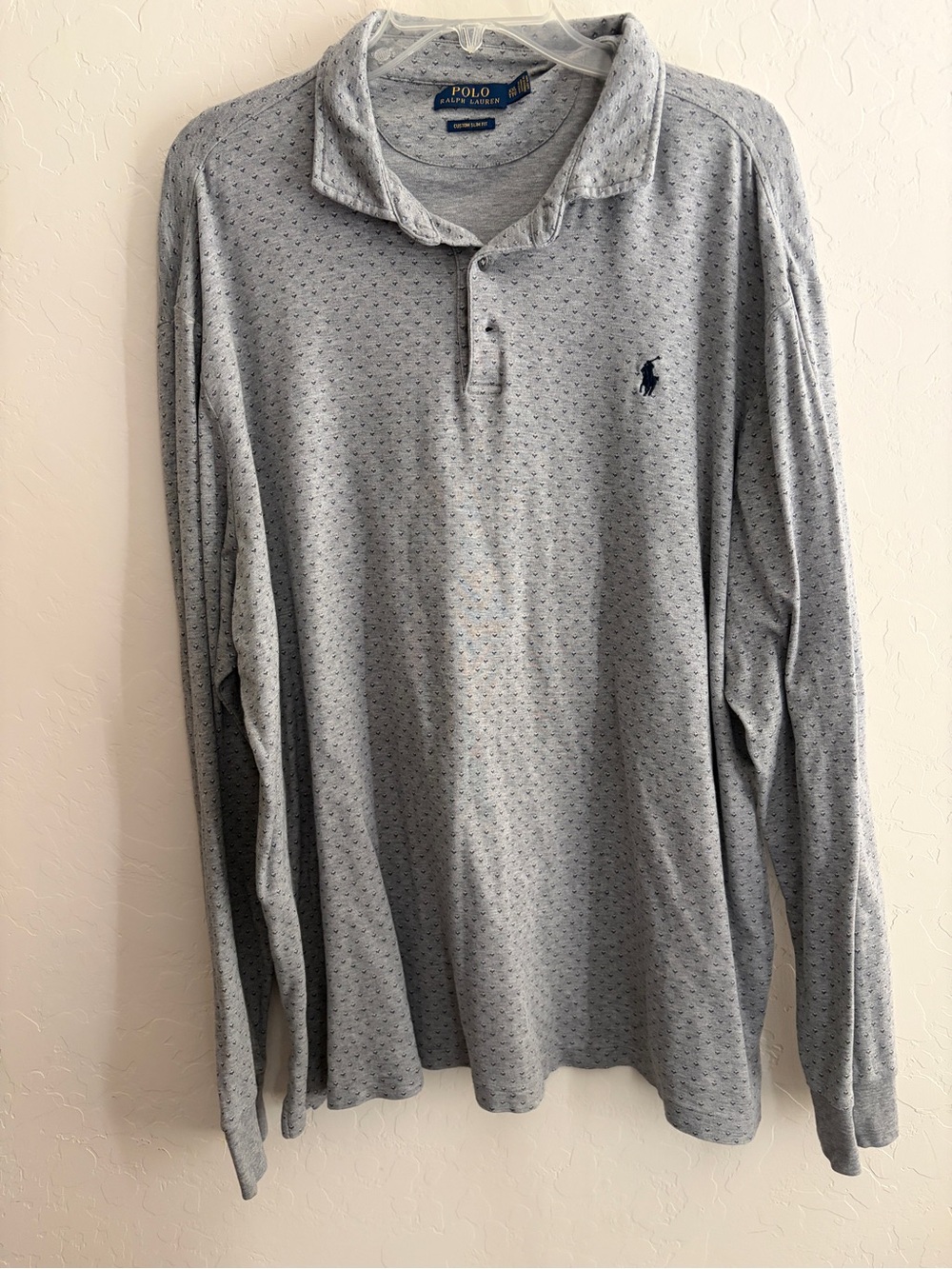 Polo by Ralph Lauren Light Gray Long-Sleeve Polo with Subtle Dot Texture